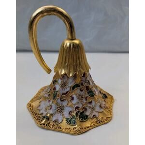 Vintage Tulip Shaped Brass Bell Champleve Cloisonne Ornament Floral Dogwood